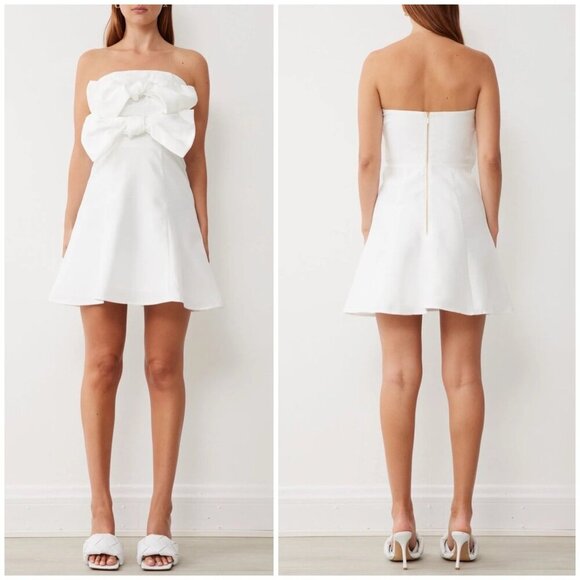 BHLDN Anthropologie BOSKEMPER ARIEL Strapless Bow Dress White Womens Medium $228 - Picture 2 of 12